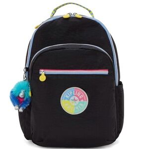 Kipling Black Backpack with Blue and Yellow Details
